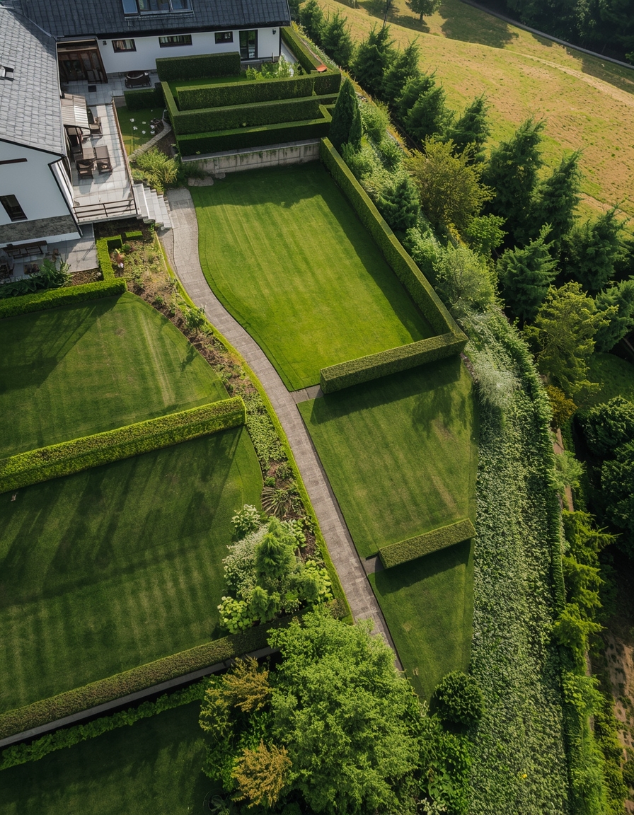Ein Garten im bayrischen Wald der mit Roboter gemäht wird